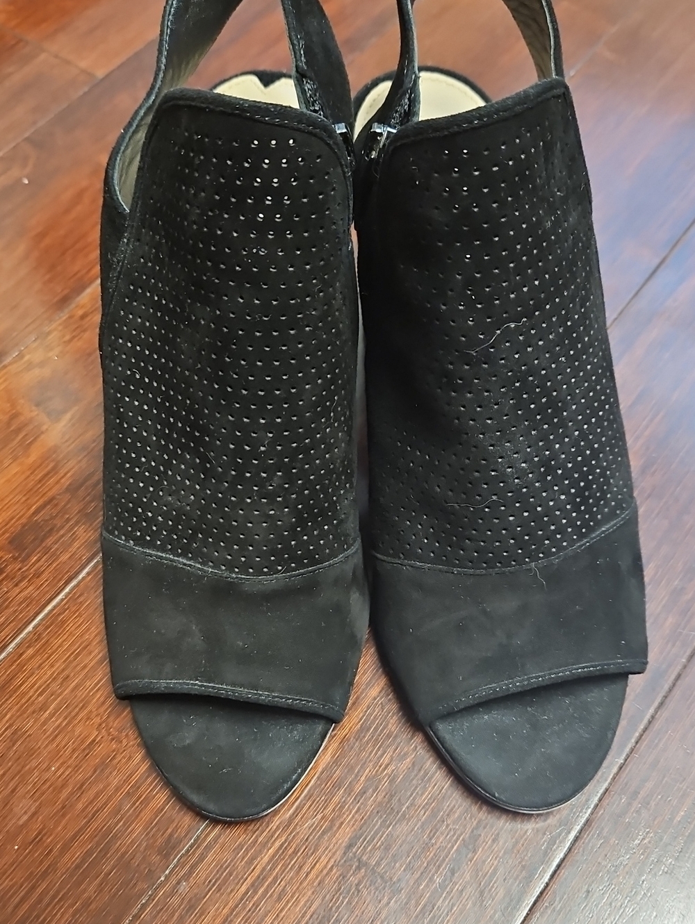 Via Spiga Women's Perforated Black Suede Slingback Block Heels